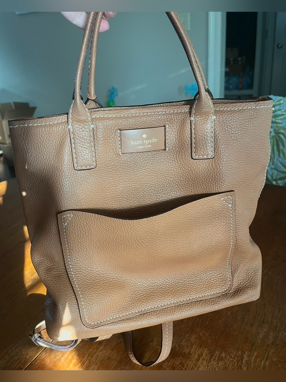 Kate Spade Brown Pebbled Leather Tote with Front Pocket